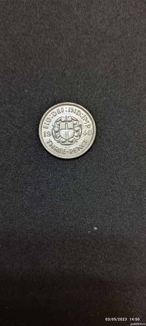 Moneda argint 3 Pence, MAREA BRITANIE, 1940 - imagine 2