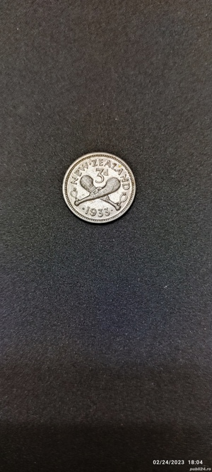 Moneda argint 3 Pence, NOUA ZEELANDA, 1933 - imagine 2