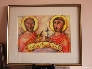 cadou deosebit Sfinții doctori fără de arginti Cosma si Damian rama lemn Olanda - imagine 2