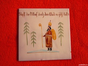 cadou rar placa ceramica vintage colectie pictata manual Mos Craciun Mos Nicolae