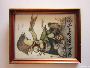 1938 Hummel Print Original  tablou mic rama lemn vintage Germania  - imagine 3
