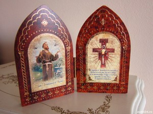 cadou rar diptic Sf.Francis  si Crucifix  Italia 1970