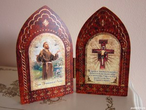 cadou rar diptic Sf.Francis  si Crucifix  Italia 1970 - imagine 7