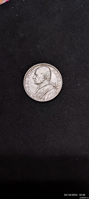 Moneda argint 5 Lire, VATICAN, 1936 - imagine 3