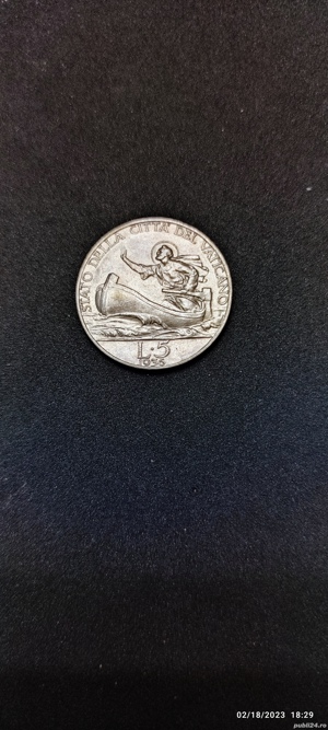 Moneda argint 5 Lire, VATICAN, 1936 - imagine 2