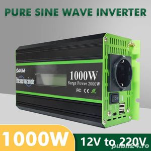  Invertor sinus pur, 1000/2000W,12/24V, rulotă, auto-rulotă, campervan