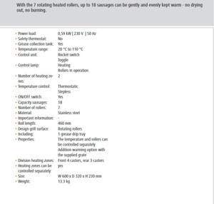 Gratar Carnati/Crenvursti/HotDog cilindri rotativi, Bartscher, Germany - imagine 4