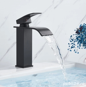 Baterie Cascada Lavoar Chiuveta Baie Bucatarie Design Modern Neagra Scurta