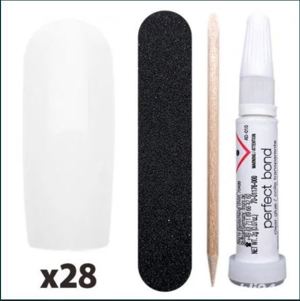 Tipsuri unghii false, nail kit, 24 buc+lipici+pila+batisor - imagine 2