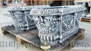 Jardinieră ornament flori, gri antichizat, model J8.