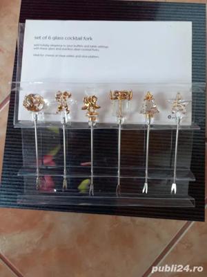 PASTE,canada,unic,set 6 furculite,material inox si sticla,pentru cocktail,2 seturi originale,NOI - imagine 2