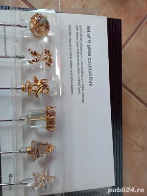 PASTE,canada,unic,set 6 furculite,material inox si sticla,pentru cocktail,2 seturi originale,NOI - imagine 4