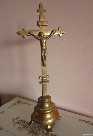 cruce bronz Pre-war Brass Crucifix colectie vintage anii'30 Franta - imagine 3