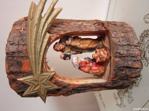 cadou rar Craciun Familia Sfanta Scena Nasterii sculptura lemn original Dolfi Italia