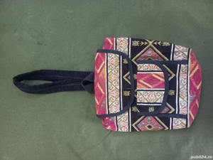 Geanta, rucsac borseta artizant piele textil  - imagine 5