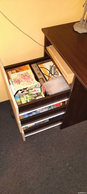 Birou de lemn pentru PC Laptop - 3 sertare, 1 spatiu depozitare - imagine 5