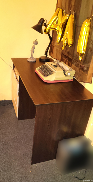 Birou de lemn pentru PC Laptop - 3 sertare, 1 spatiu depozitare - imagine 2