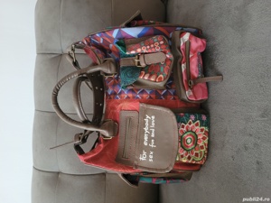 Geanta de mână umăr din piele ecologică si material textil Desigual