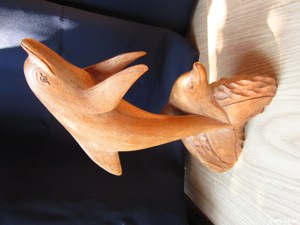 cadou rar feng shui Delfini sculptura superba de colectie vintage din lemn - imagine 6