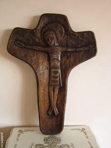 cadou rar Crucifix Sculptura colectie vintage din lemn Germania'70 
