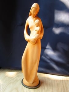 cadou rar Fecioara Maria cu pruncul Sculptura stilizata lemn Mid-Century Modern 