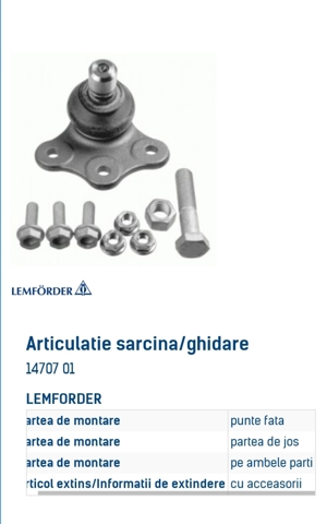 Pivot Lemforder OPEL Astra Zafira Vectra SAAB CHEVROLET NOU - imagine 4