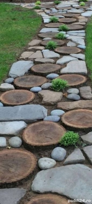 Alee pavata cu rondele de lemn, cărare, dale, felii, pavaj cu lemn rustic - imagine 3