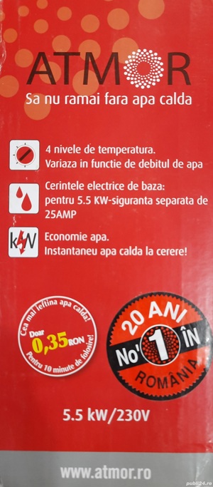 Instant apa calda Atmor 800,electric, dus si chiuveta,alb,5.5 kW - imagine 5