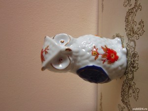 cadou rar Bufnita vintage de colectie portelan cu flori si tuse aur 