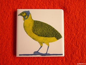 placa ceramica colectie vintage ilustrație cu fazan colorat 