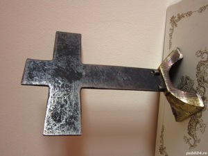 Ierusalim Cruce Crucifix rar bronz alama aurita si email verde smarald vintage  - imagine 4