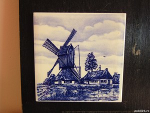 placa ceramica vintage peisaj moara de vant pictata manual Olanda