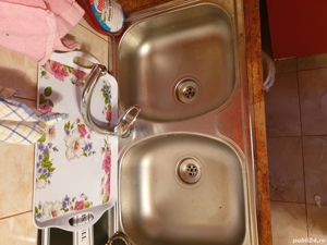 Chiuvetă inox, 2 cuve, cu baterie inclusă - imagine 2