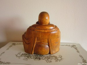 Happy Buddha fericire sculptura feng shui lemn Suar anii'60 -cadou rar - imagine 4