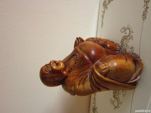 Happy Buddha fericire sculptura feng shui lemn Suar anii'60 -cadou rar - imagine 6