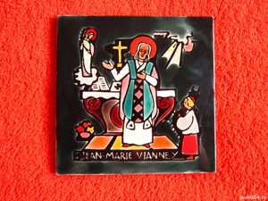 rar placa ceramica Wisques cu Sf.Jean Baptiste Marie colectie Franta1960 - imagine 4