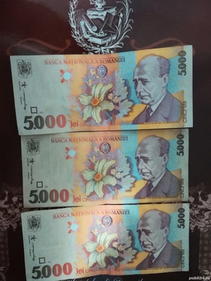 Vând lot de 3 bancnote de 5000 lei din 1998, seria 003B, 005B, 006B  - imagine 2