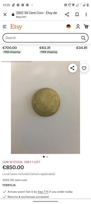 vand moneda rara de 50 eurocenti din 2002