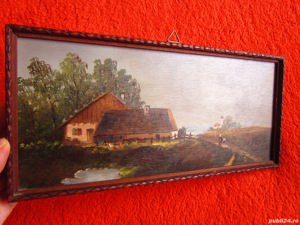 tablou mic pictură în ulei scenă rurală Danemarca anii'50 - imagine 7