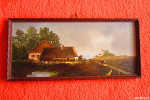 tablou mic pictură în ulei scenă rurală Danemarca anii'50 - imagine 2