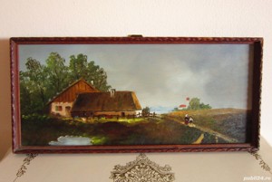 tablou mic pictură în ulei scenă rurală Danemarca anii'50 - imagine 3