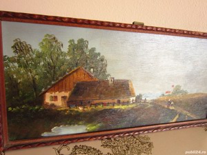 tablou mic pictură în ulei scenă rurală Danemarca anii'50 - imagine 5