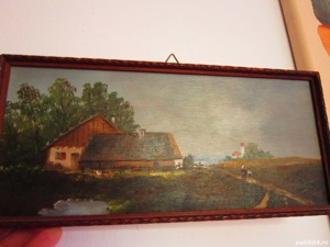 tablou mic pictură în ulei scenă rurală Danemarca anii'50 - imagine 4