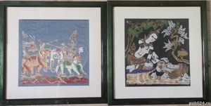 Set 2 tablouri Scene Hinduse imprimate cu vopsea pe panza, înrămate 40x41cm
