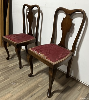 4 buc Scaun Vintage cu sezut tapitat; Scaun din lemn - imagine 3