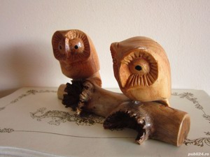 cadou unic Două bufnițe sculptura lemn Owl Romance de Yudi Suardi, Bali Indonezia - imagine 4