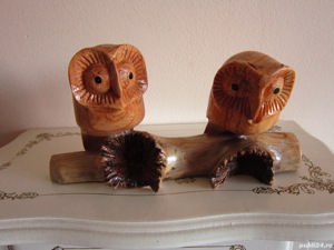 cadou unic Două bufnițe sculptura lemn Owl Romance de Yudi Suardi, Bali Indonezia - imagine 5