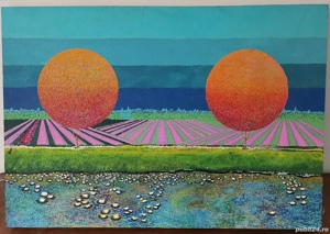 Tablou Peisaj viu colorat pictura cu nisip 35x50cm