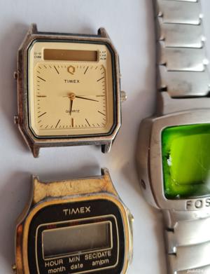 3 ceasuri vintage, anii 1970-1980, Fossil și TIMEX, nefuncționale - imagine 3