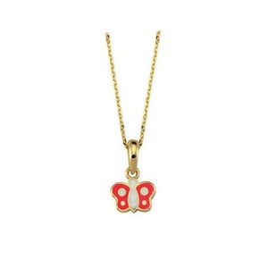 Colier aur galben 14k cu pandant fluture rosu - DA612
